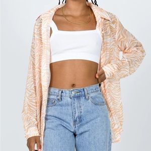 NWOT Princess Polly Orange Zebra Button Up Top